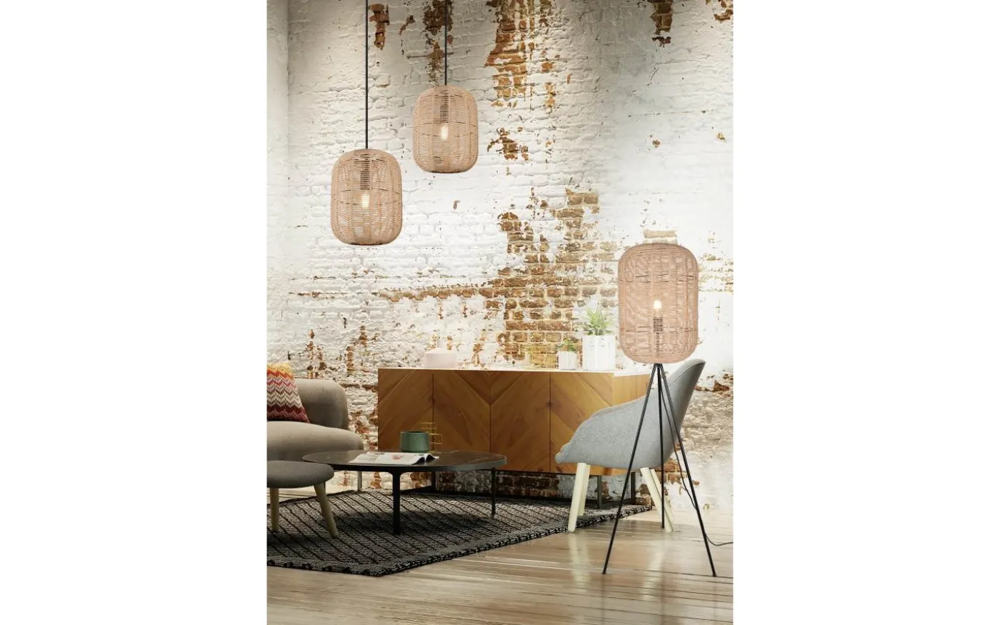 Runa Golvlampa E27 matt svart/sisal