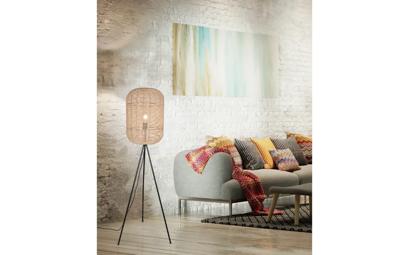 Runa Golvlampa E27 matt svart/sisal