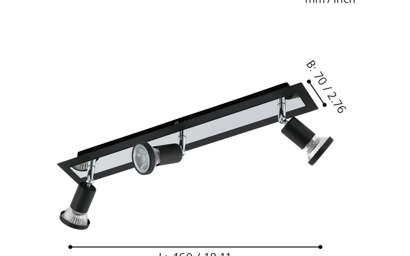 Sarria Takspotlight 46cm GU10 LED 3000K 3x4,5W Svart