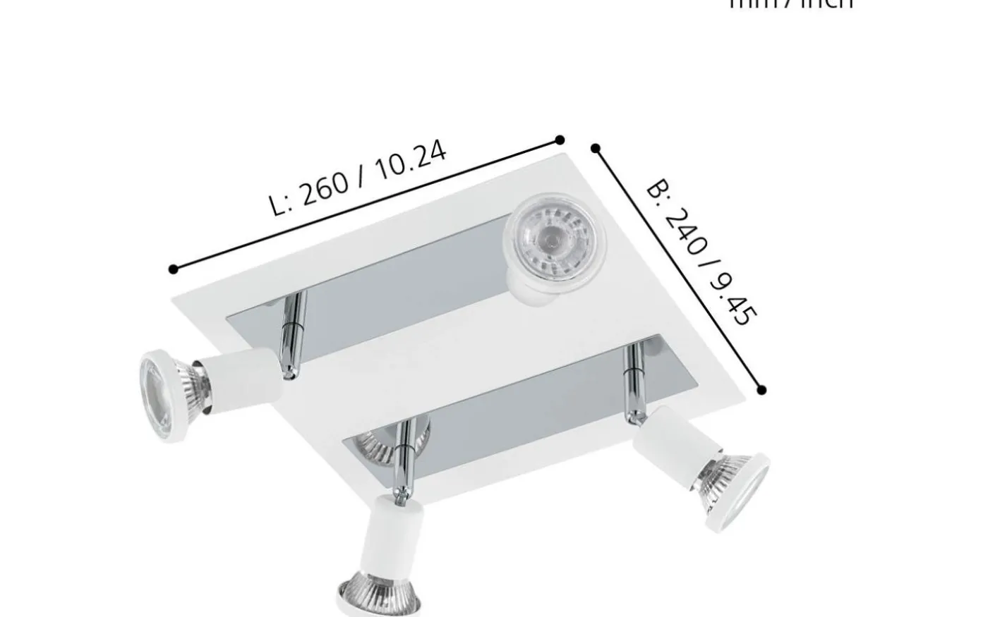 Sarria Takspotlight 26cm GU10 LED 3000K 4x4,5W Vit