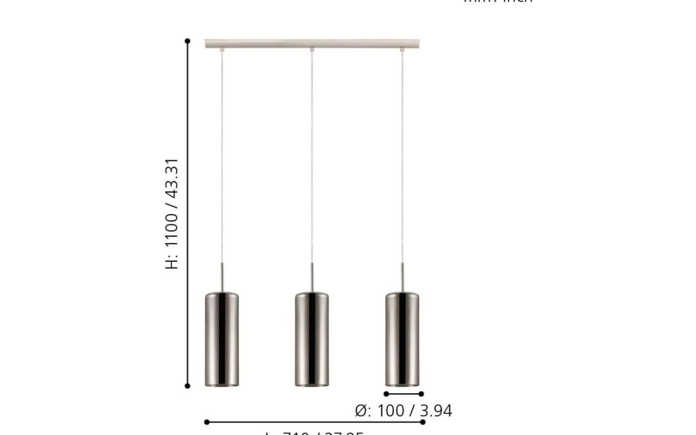 Selvino Taklampa 71cm Nickel/Guld