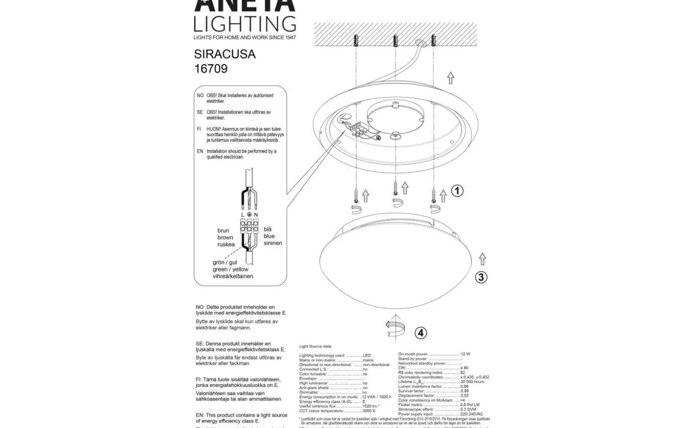 Siracusa Plafond 25cm LED 12W 3000K Krom/Vit IP44