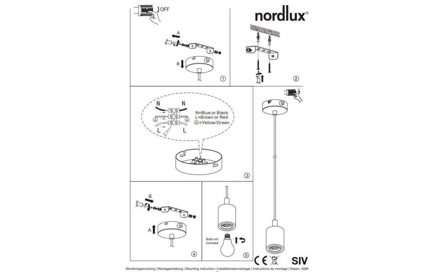 Siv Pendel E27 Vit Marmor