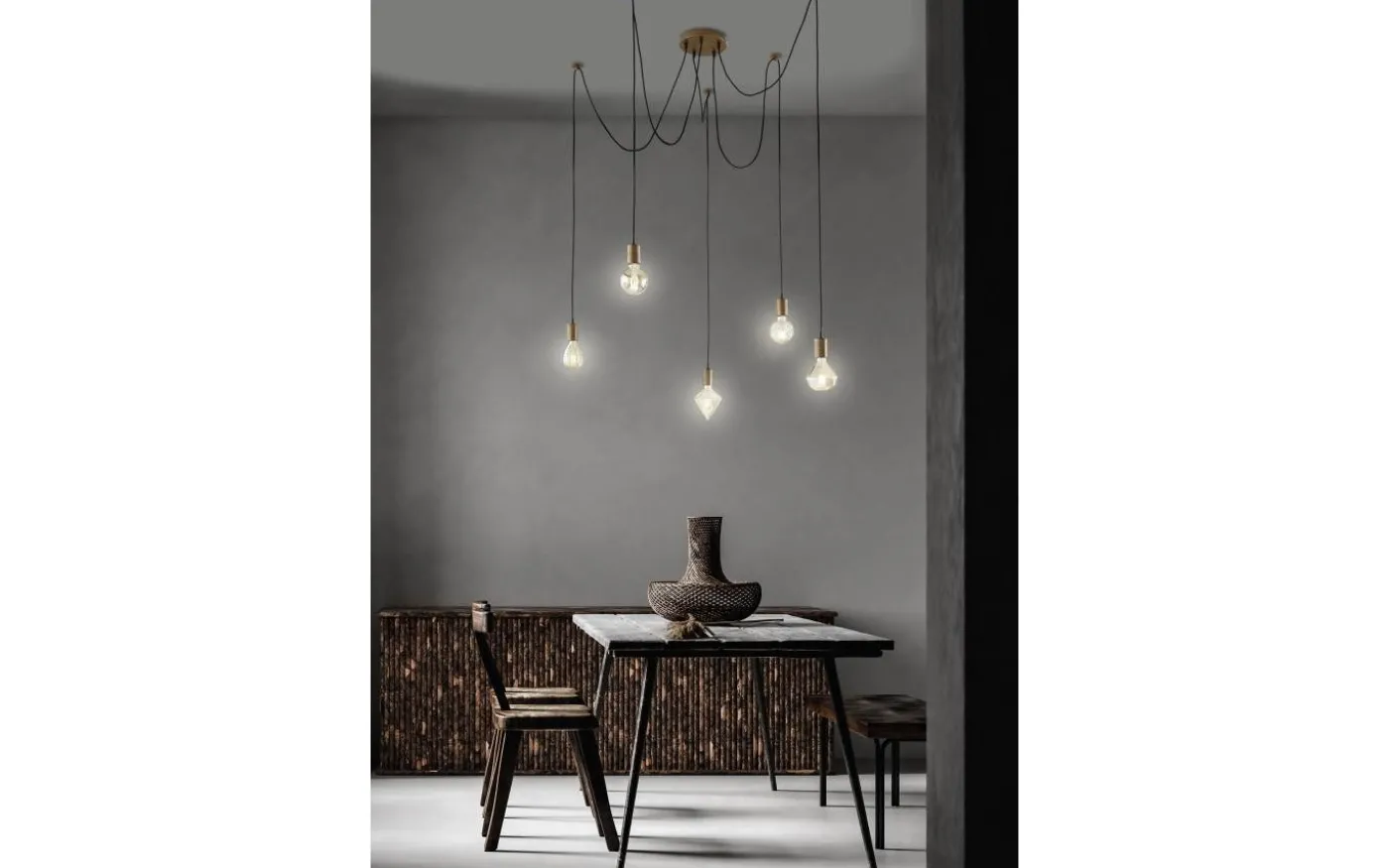 Sladdpendel 5-delat E27 antikkoppar