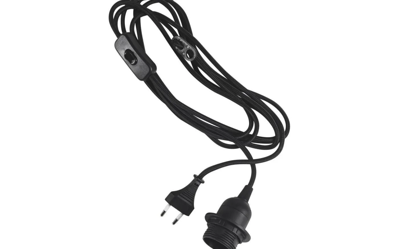 Sladdställ E27 Textil 3,5m med brytare Svart