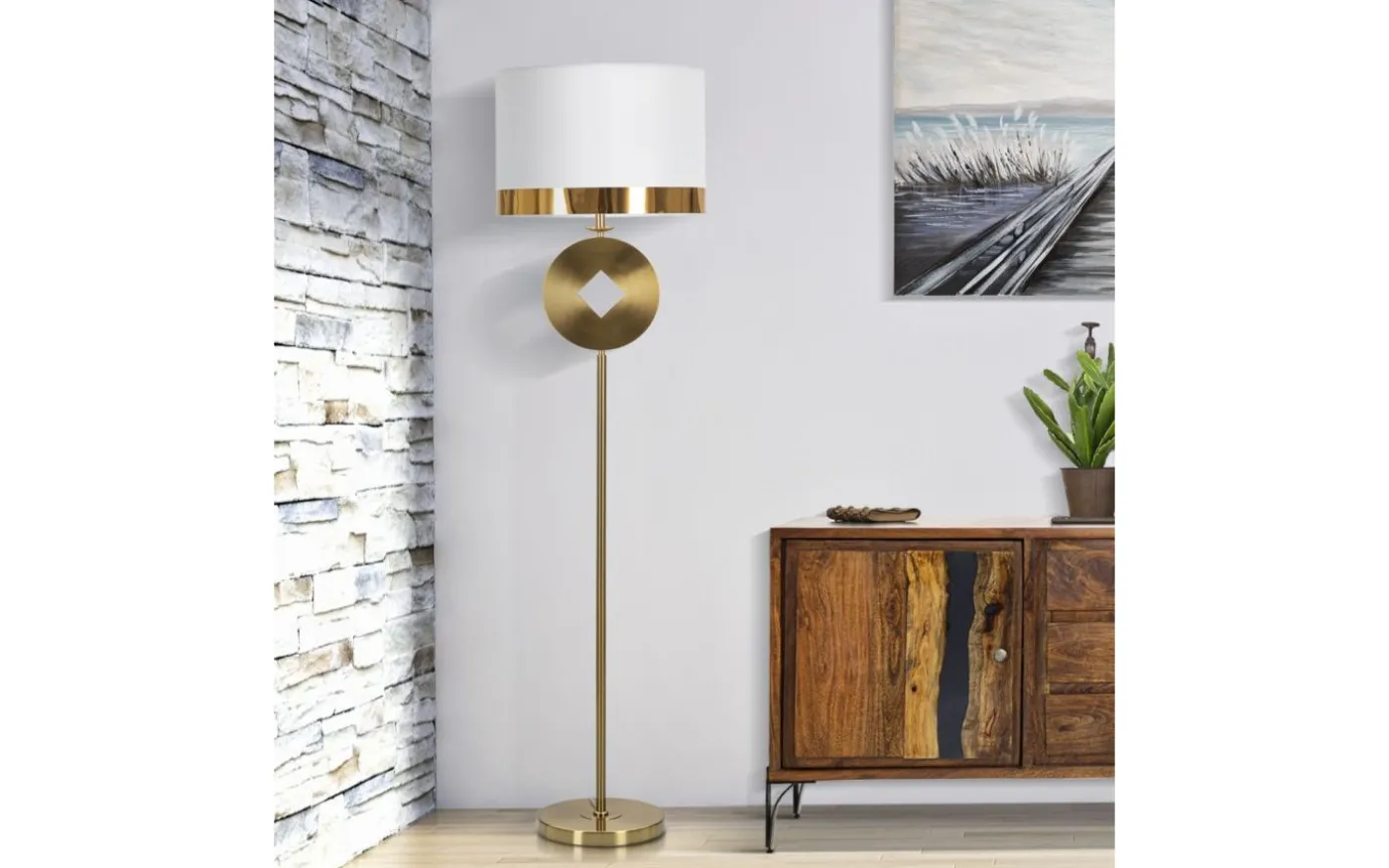 Spazio Golvlampa Mynt 151cm Vit/Guld