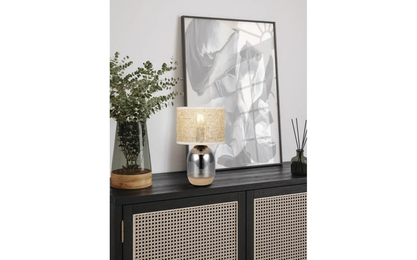 Tara Bordslampa 33cm E27 beige/förkromad