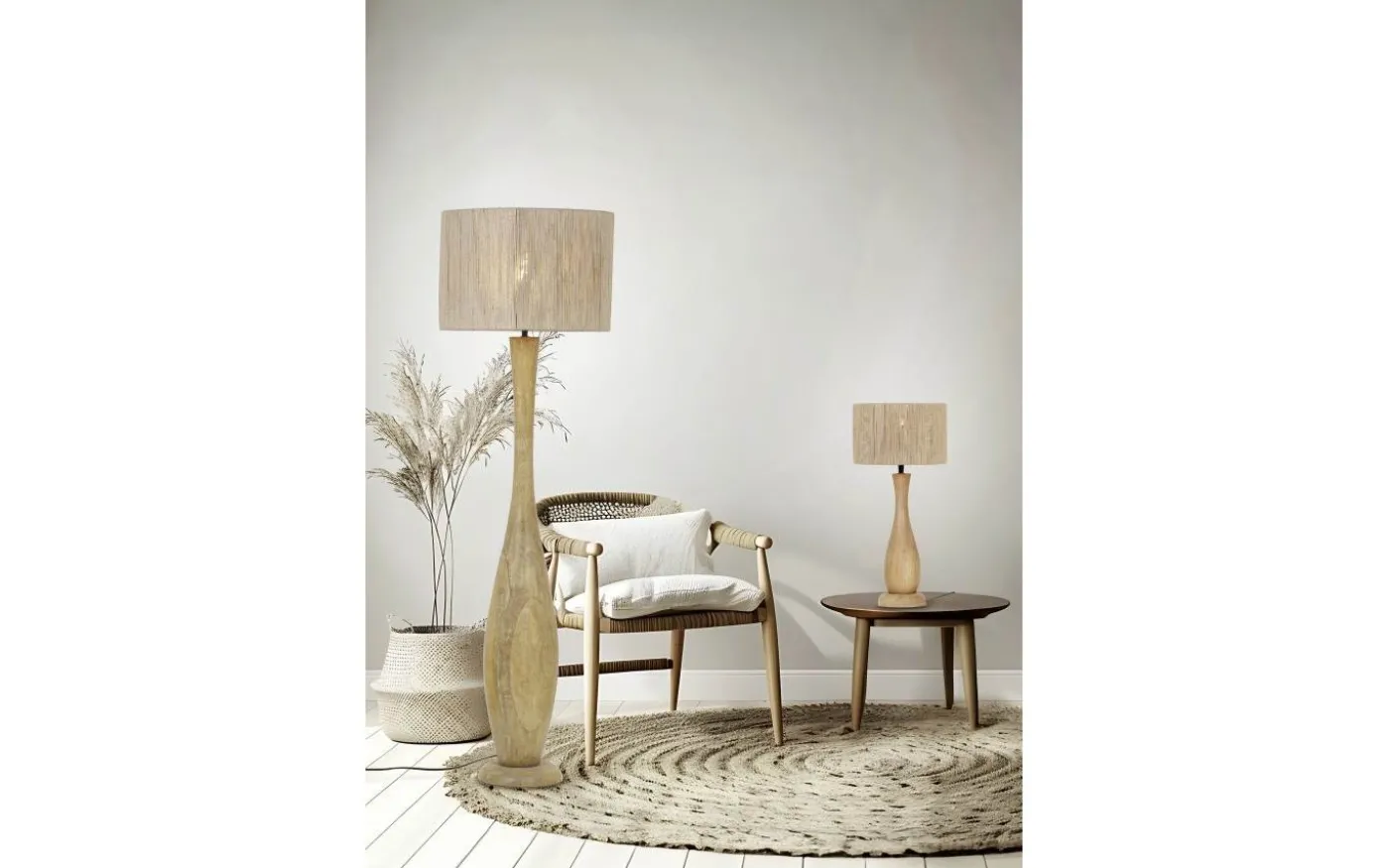 Toba Golvlampa E27 trä/beige