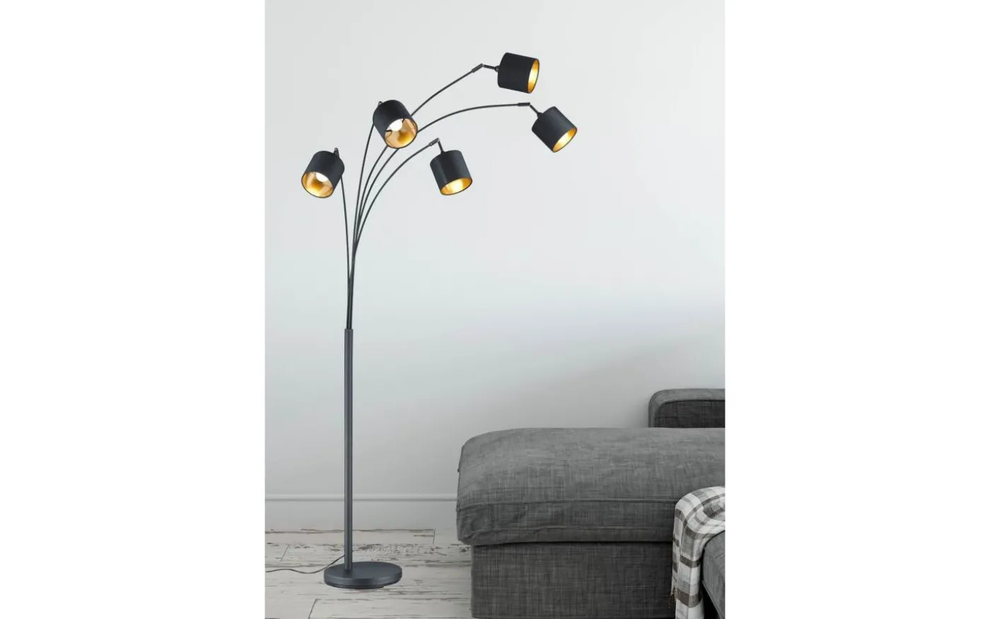 Tommy Golvlampa 5-delad kurvad E14 matt svart/guld