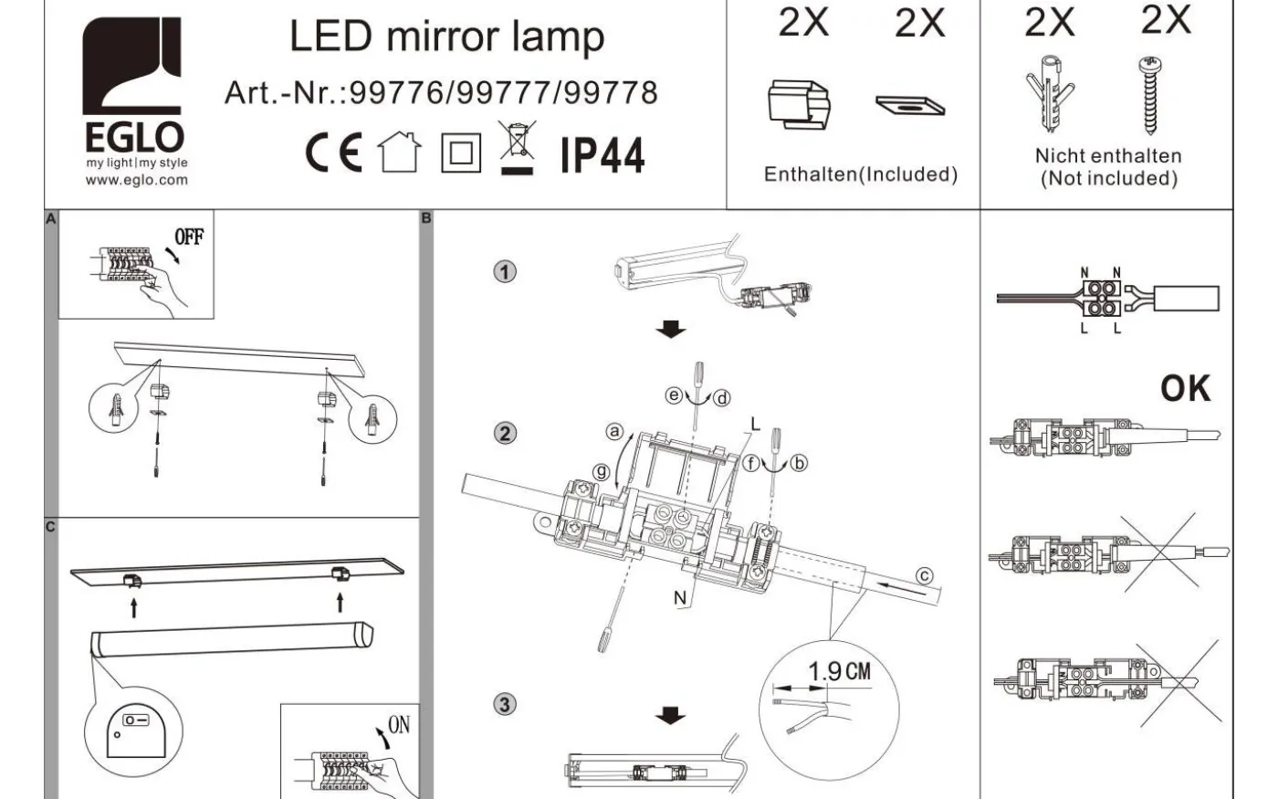 Tragacete Spegellampa 77cm LED 4000K 18,5W Silver IP44