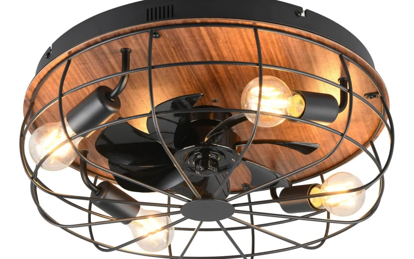 Trondheim Takfläkt 48cm 4xE27 matt svart/trä