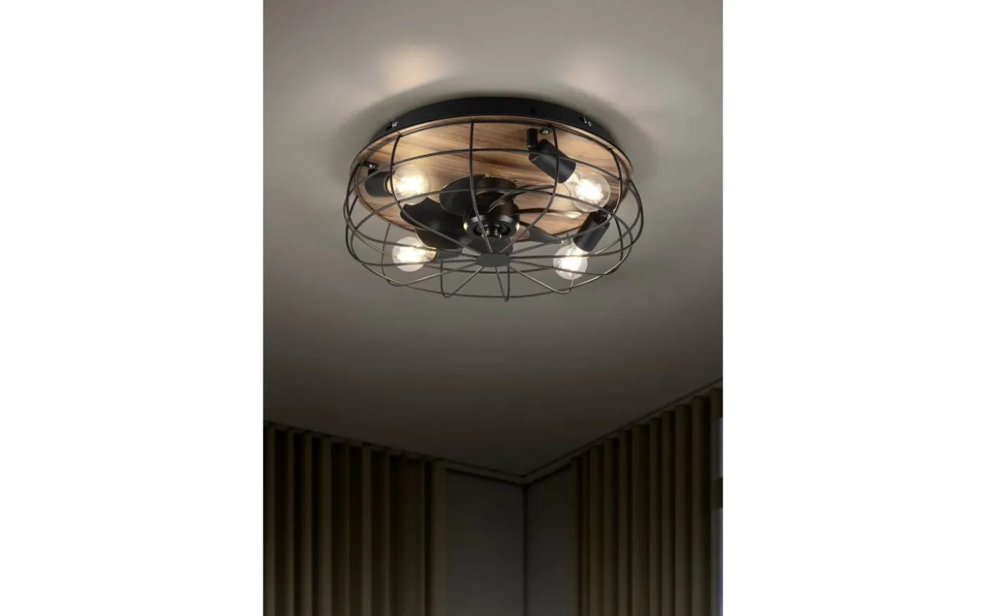 Trondheim Takfläkt 48cm 4xE27 matt svart/trä