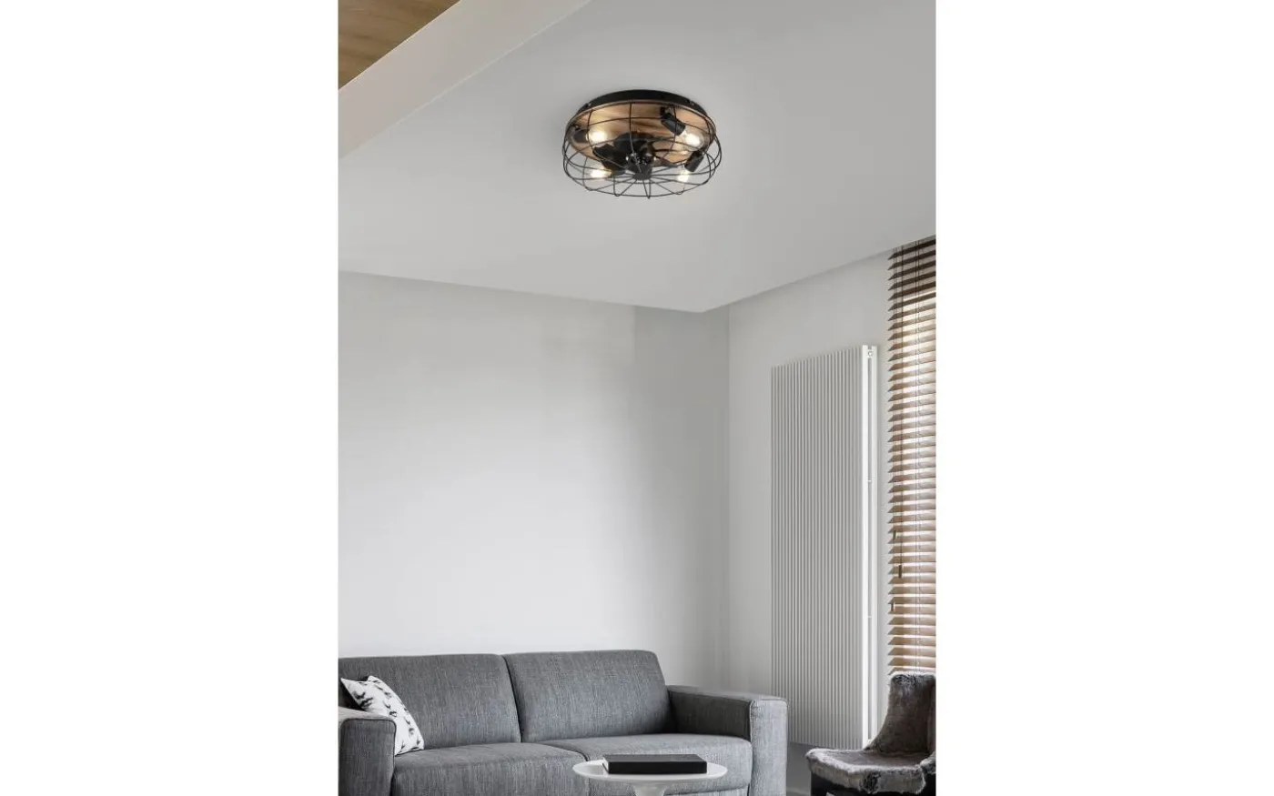 Trondheim Takfläkt 48cm 4xE27 matt svart/trä