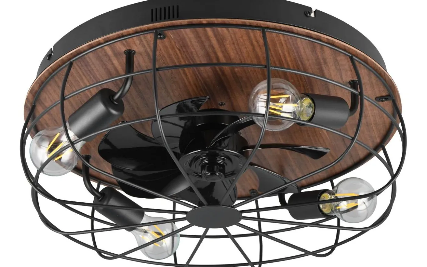 Trondheim Takfläkt 48cm 4xE27 matt svart/trä