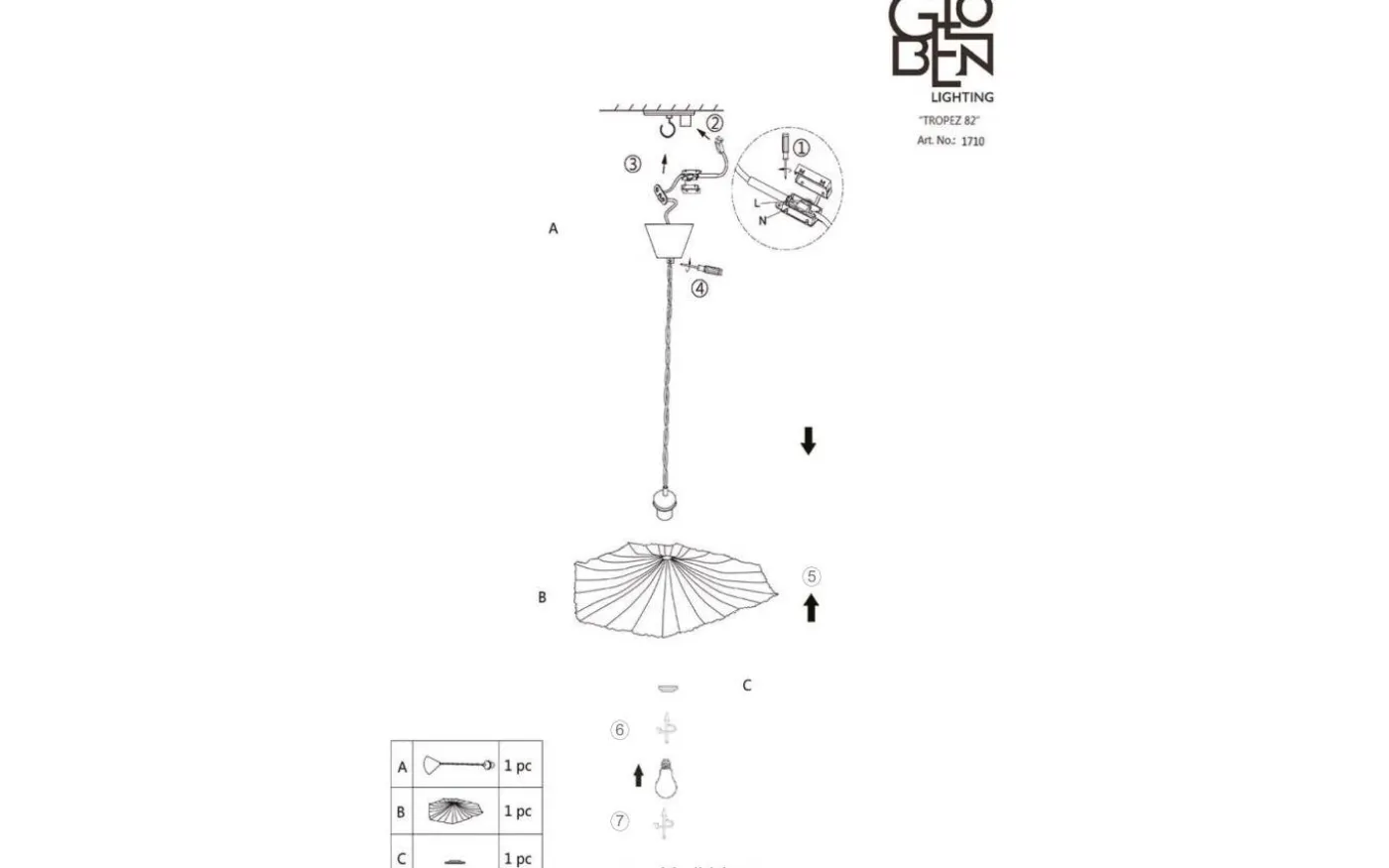 Tropez Taklampa 82cm E27 Natur