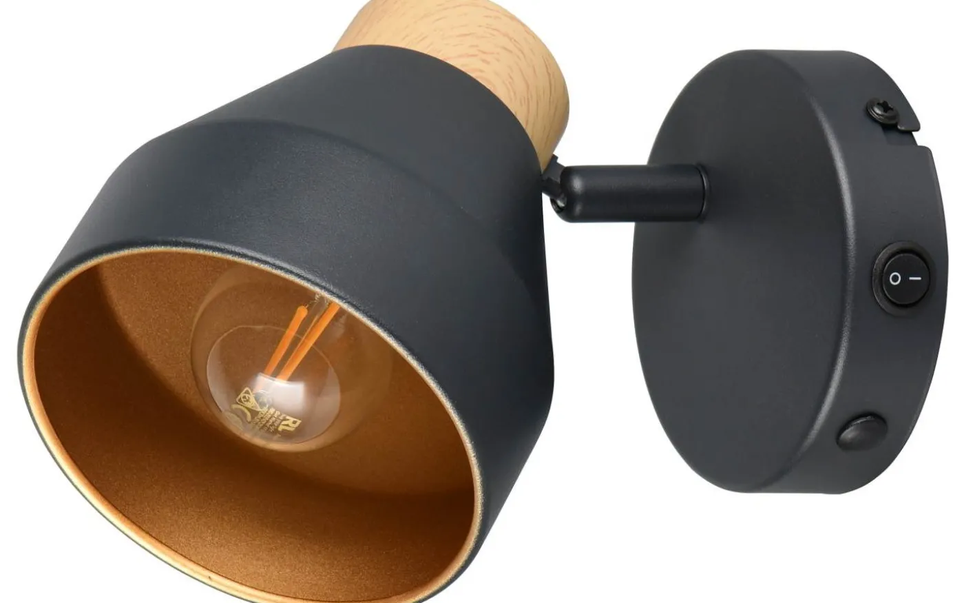 Valentin Spotlight E14 matt svart/guld/trä