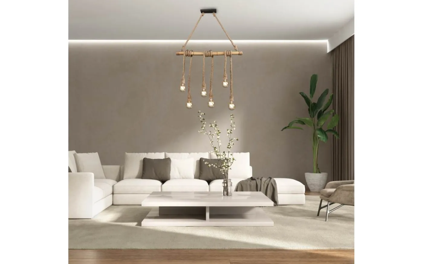 Wilma Takpendel 6xE27 brun/bambu