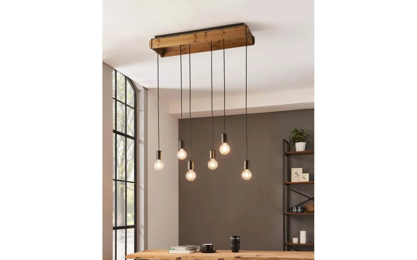 Wootton Taklampa 81cm 6L Svart/Trä