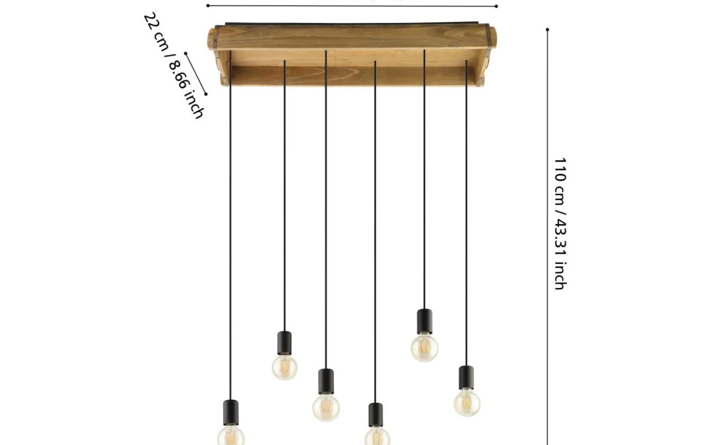 Wootton Taklampa 81cm 6L Svart/Trä